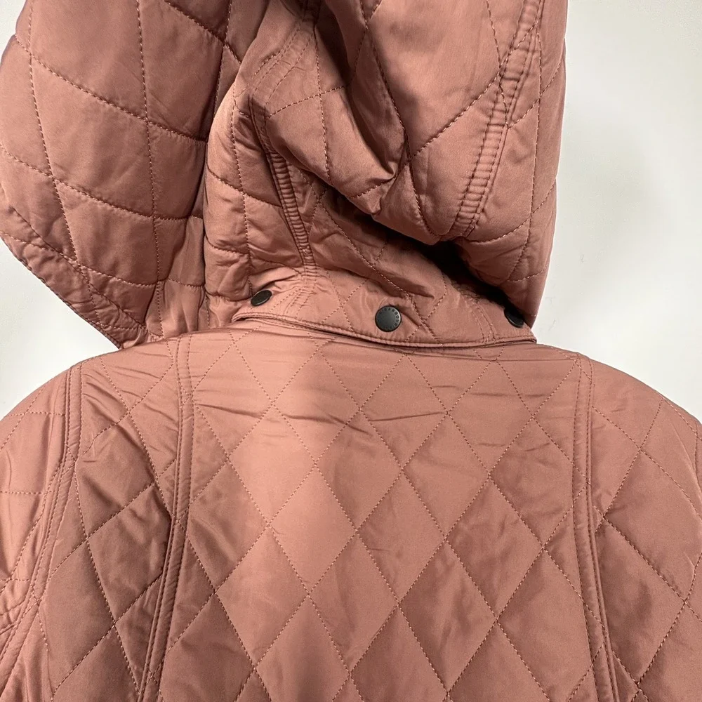 Barbour Womens Millfire Quilted Jacket Size 6 Pink Tartan Zip Up Hooded Winter - Picture 9 of 14